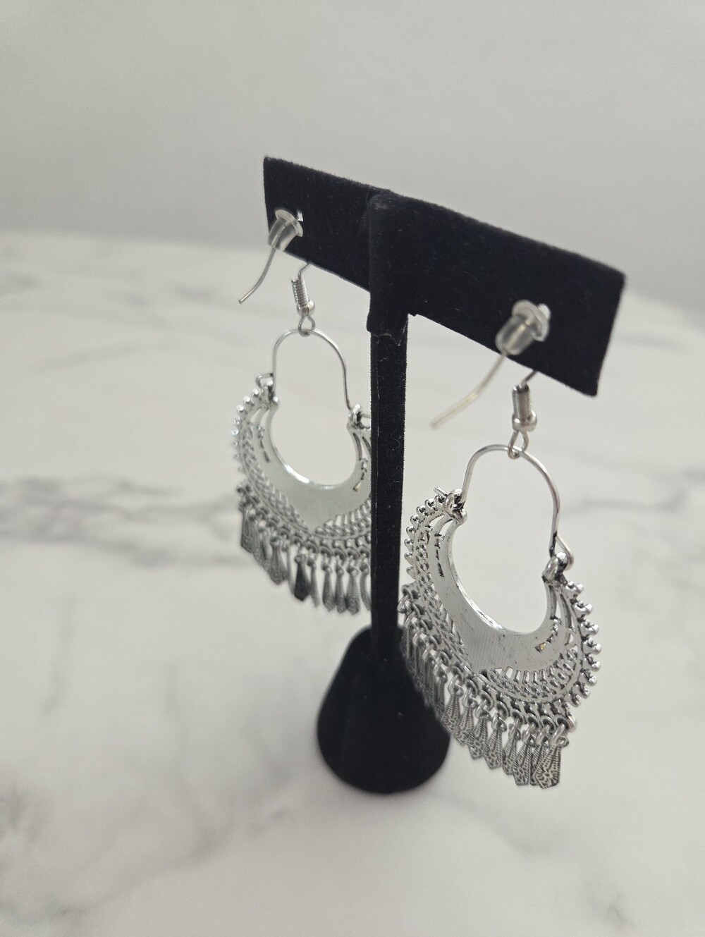 ​Paparazzi Silver Boho Crescent Fringe Statement Earrings Yellow Accents - Picture 10 of 11